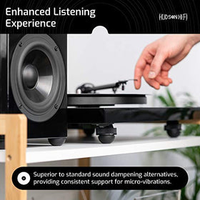 Hudson Hi-Fi isolation feet adhesive with 3M backing enables easy, residue-free setup.