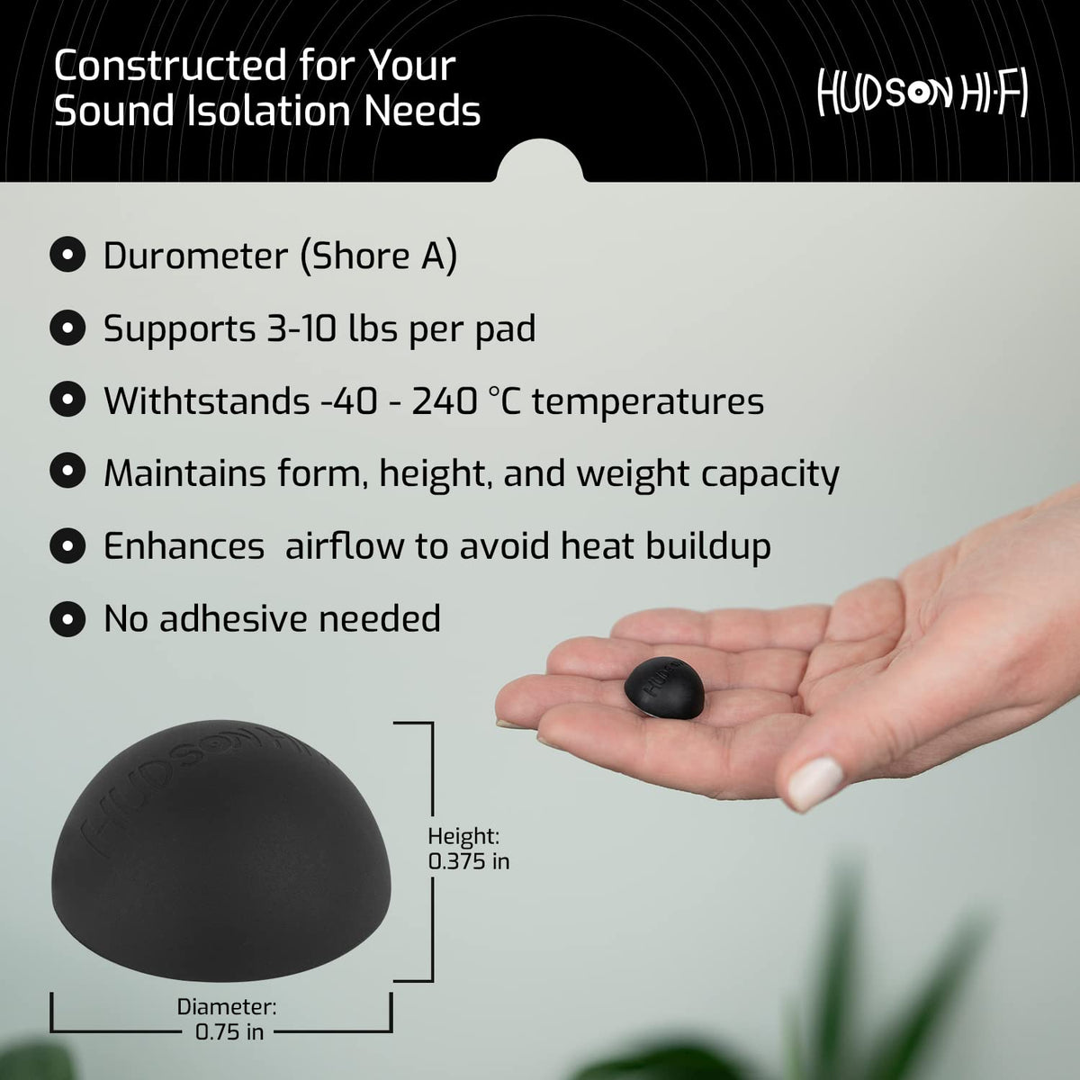 Close-up of Hudson Hi-Fi platinum silicone pad shows durable vibration-absorbing material.