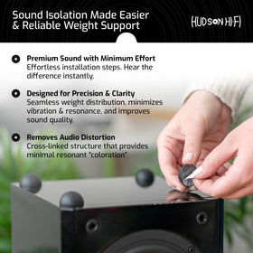 Subwoofer on isolation feet showing non skid grip.
