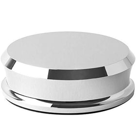 Hudson Hi-Fi SmallBen Chrome stabilizer on a turntable boosts record stability.