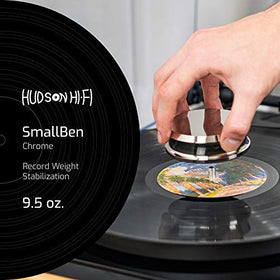 Hudson Hi-Fi SmallBen Chrome stabilizer enhances contact between record and platter.