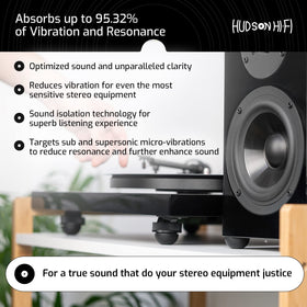 Hudson Hi-Fi subwoofer isolation feet stabilize bass for cleaner output.