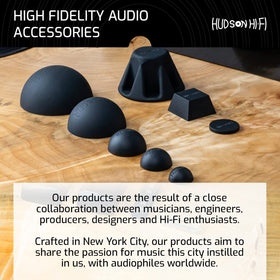 Hudson Hi-Fi subwoofer isolation pad in use reduces vibration transfer.