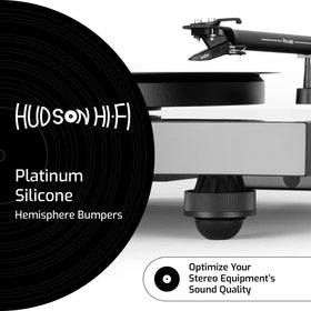 Hudson Hi-Fi turntable with adhesive pads reducing rumble and distortion.