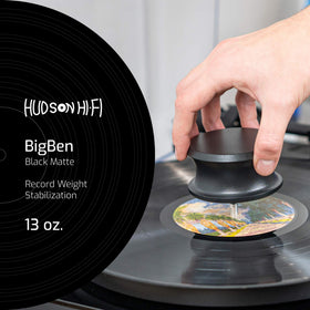Hudson Hi‑Fi closeup of vegan leather pad protecting vinyl from scratches benefit