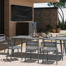 HUFUOUT patio scene with covered TV illustrating all-weather use