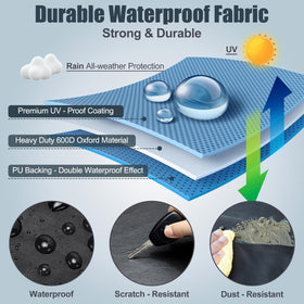 HUFUOUT on a patio TV demonstrating weatherproof protection in lifestyle setting