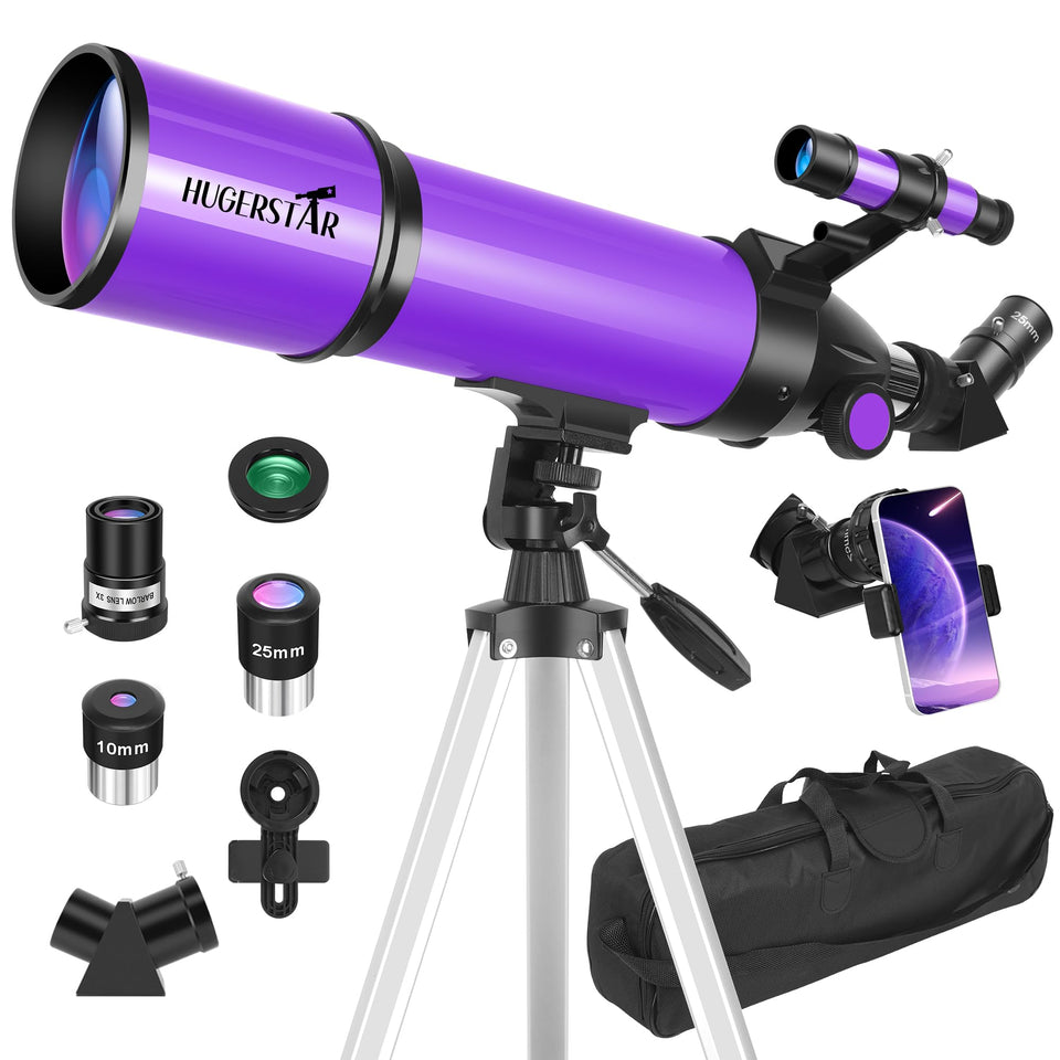 HUGERSTAR Telescope 80mm aperture for bright wide-field views suited for beginners