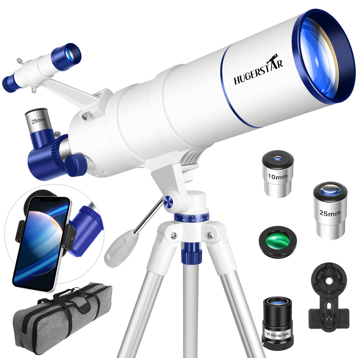 HUGERSTAR telescope with 90mm aperture delivering bright night-sky views