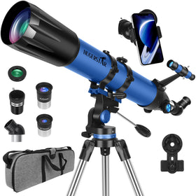 HUGERSTAR telescope 90mm aperture close-up highlighting bright sky views