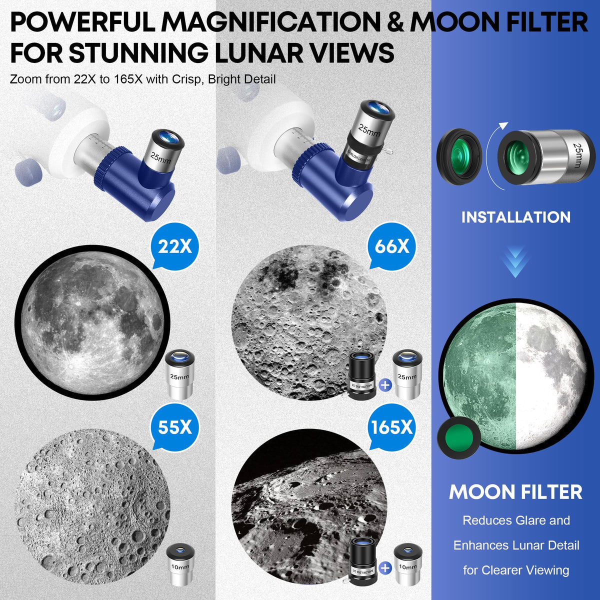 HUGERSTAR includes two eyepieces for versatile magnification options