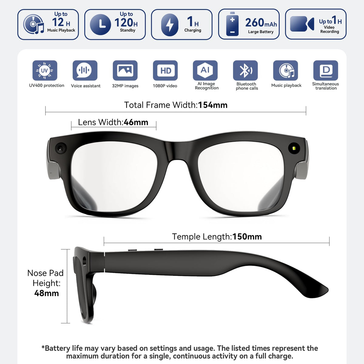 Hugur glasses with EIS stabilization for smooth video