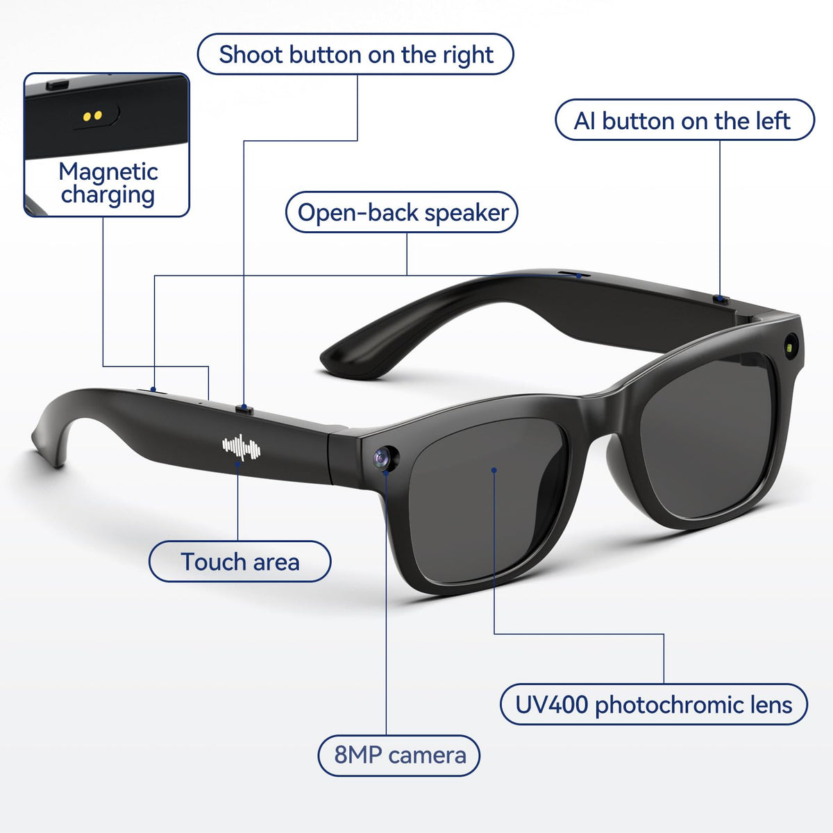 Hugur AI Smart Glasses lightweight frame for comfortable wear.
