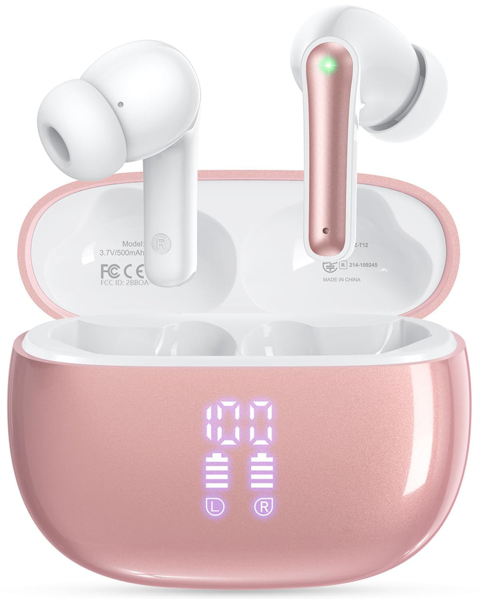 HUIFU T12 earbuds on charging case showing battery status for easy power check
