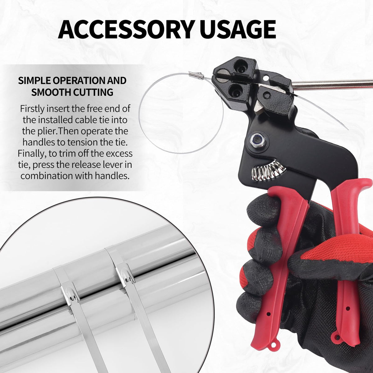 Huiyangteng tool and accessories laid out showing included gloves, snips, remover for jobsite convenience