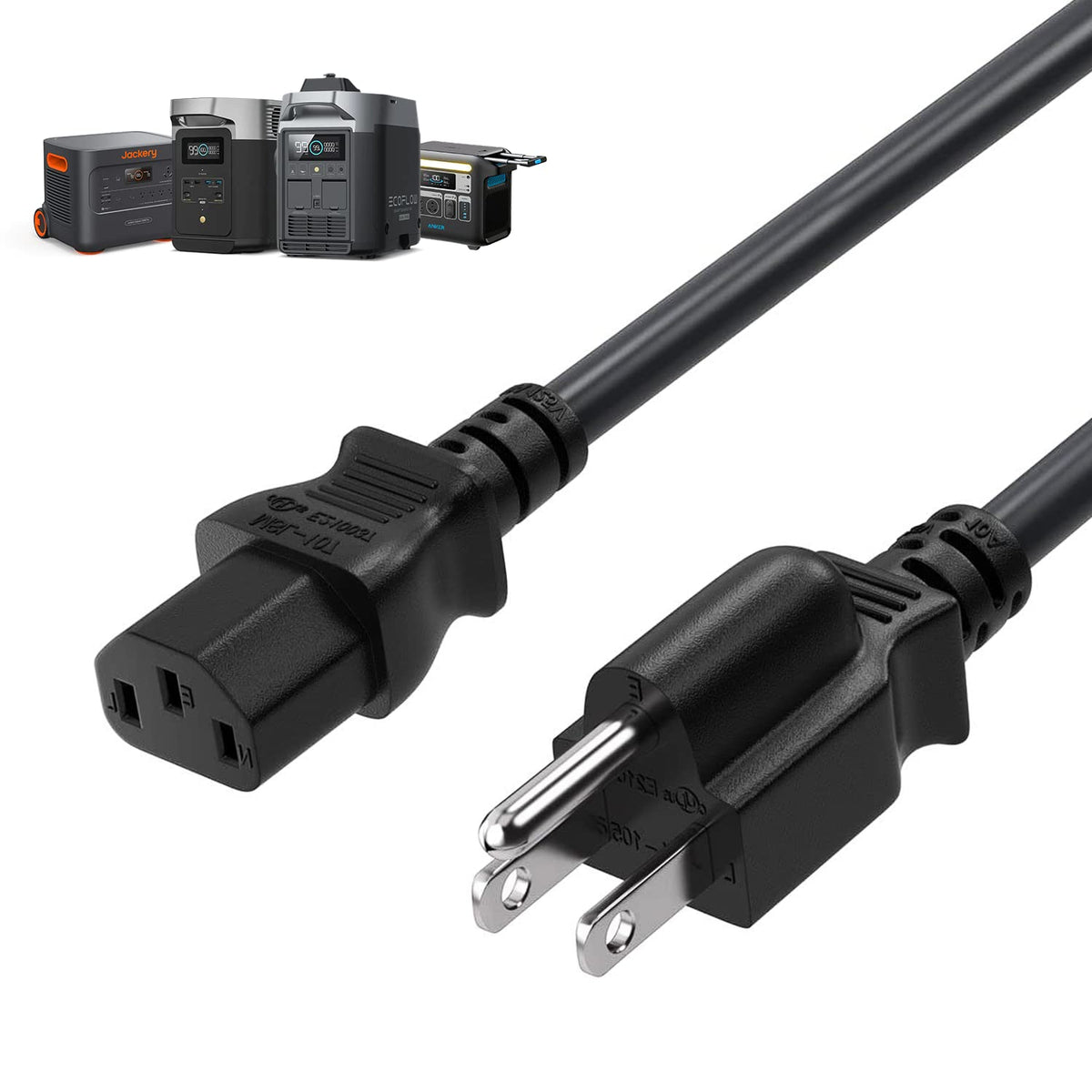 HulkGoo heavy-duty 10ft AC power cord for reliable on-site charging of power stations.