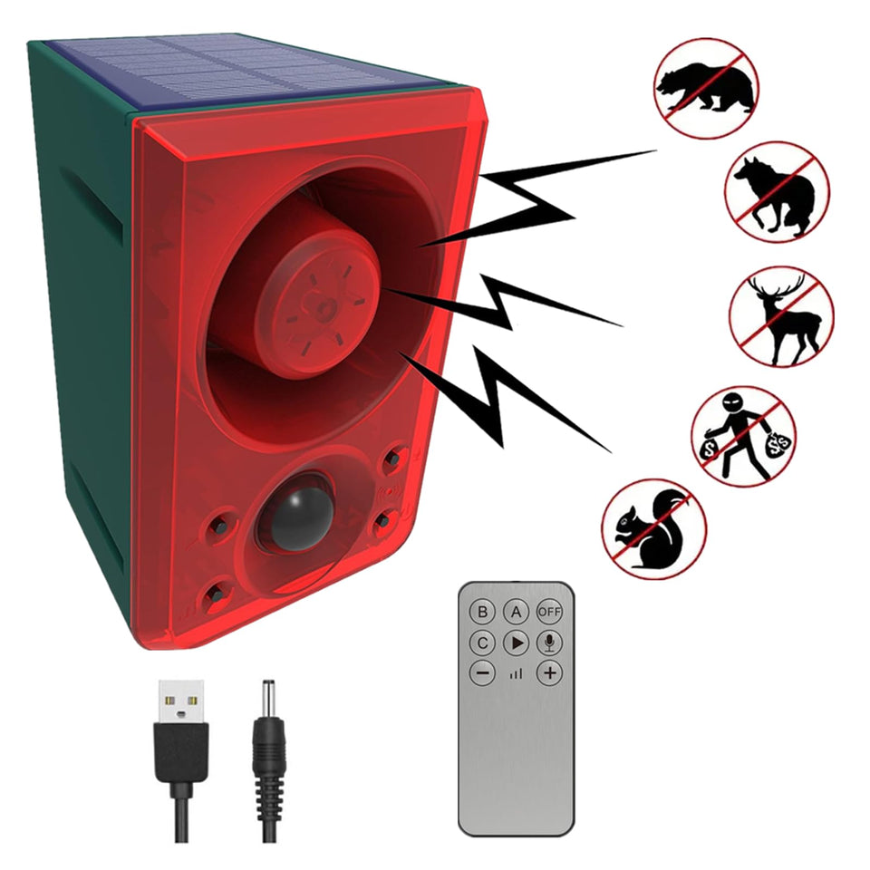 HULPPRE solar outdoor motion sensor alarm front view deterring intruders