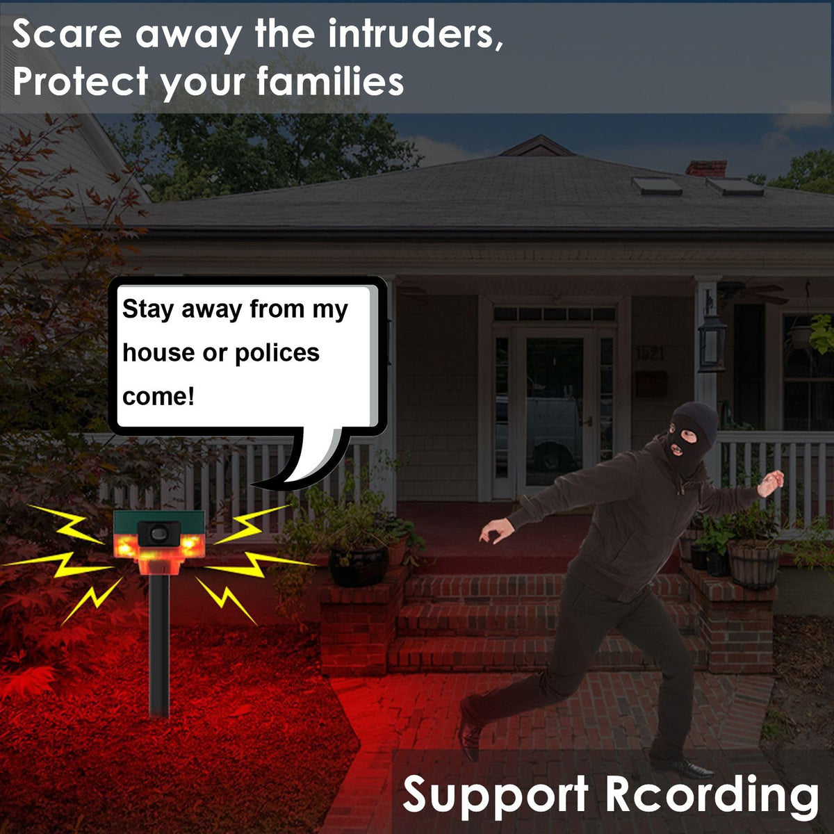 HULPPRE solar alarm at dusk with strobe light and 130dB alert