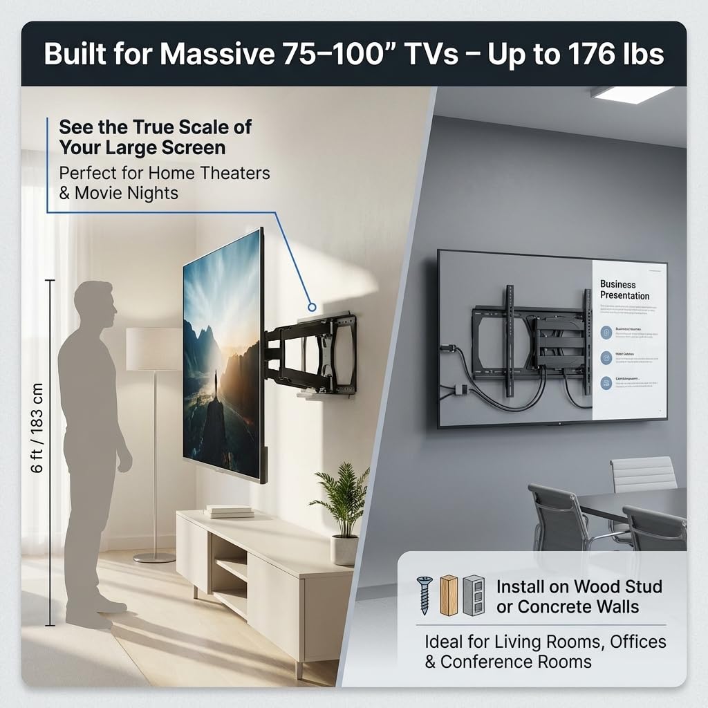 HumanCentric heavy-duty wall mount with 45-degree swivel for wide seating areas