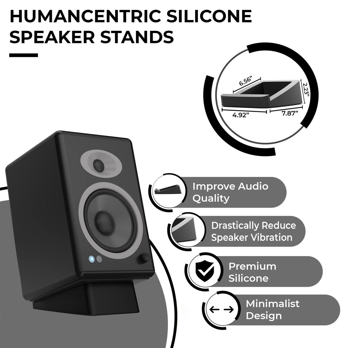 HumanCentric 15-degree tilt wedge angles speakers toward you for clearer highs