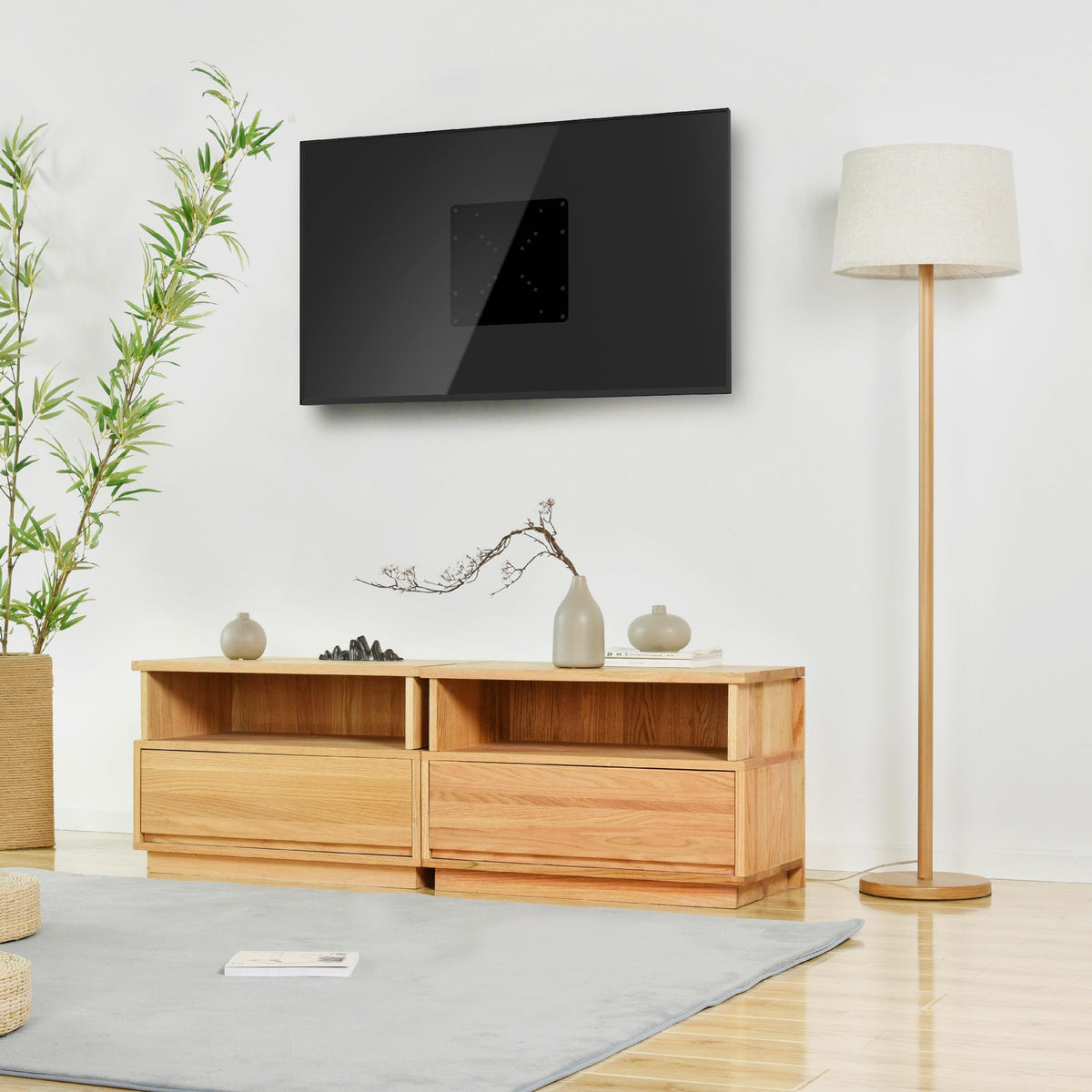 HumanCentric VESA plate mounted on TV setup shows adaptable wall or arm connection