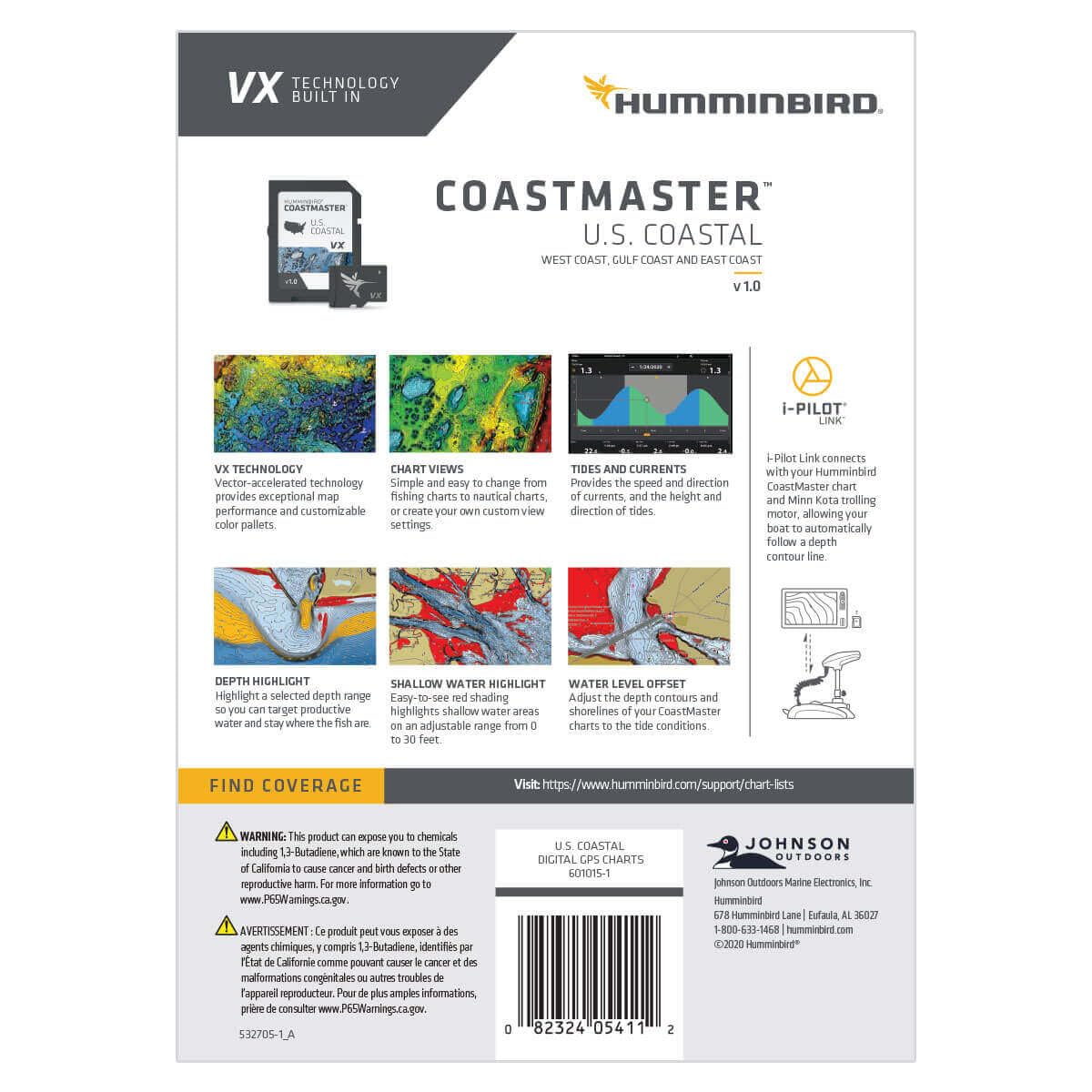 Humminbird CoastMaster tidal and current data aid day planning on the water.