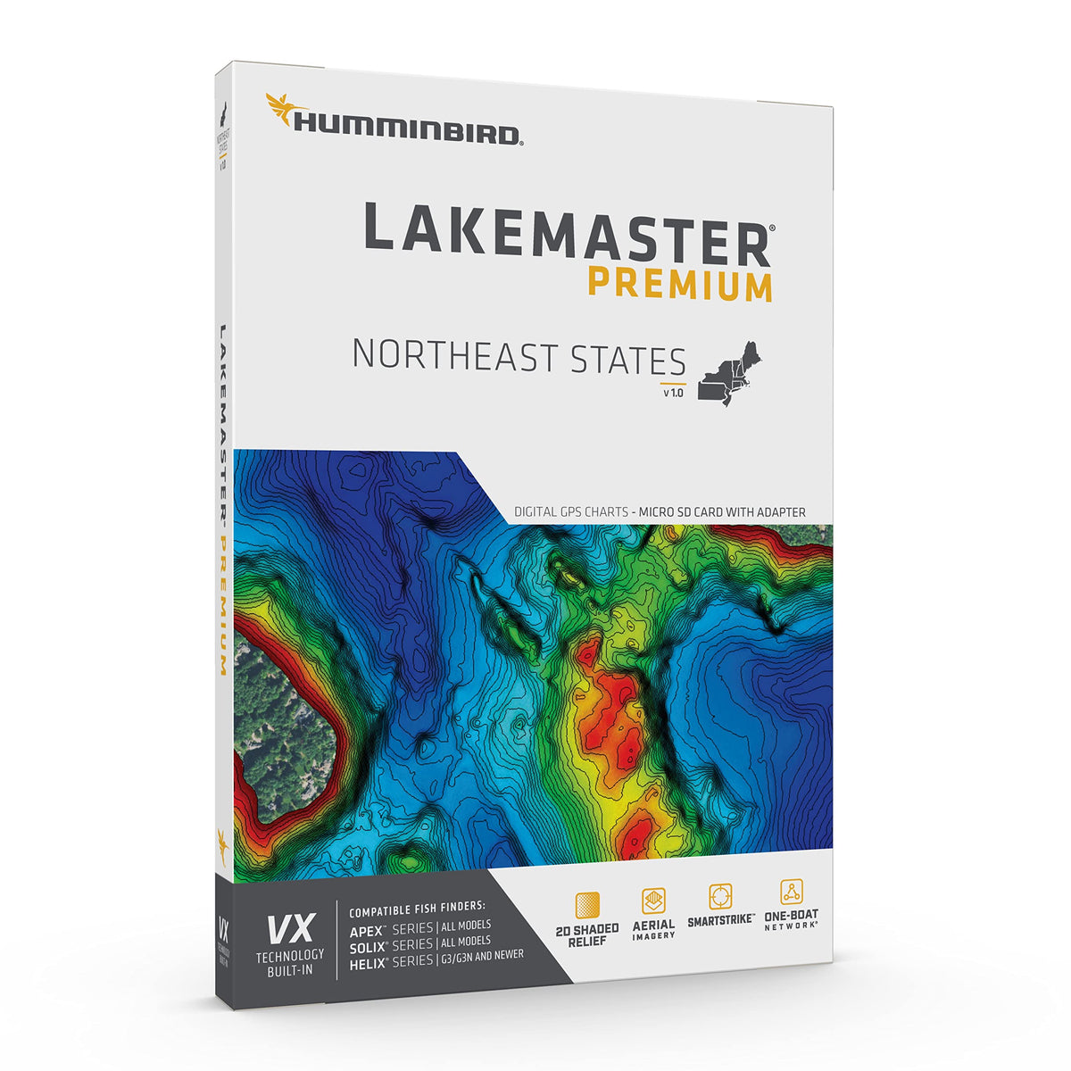 Humminbird LakeMaster depth highlight image showing shallow-to-deep water zones for productive areas