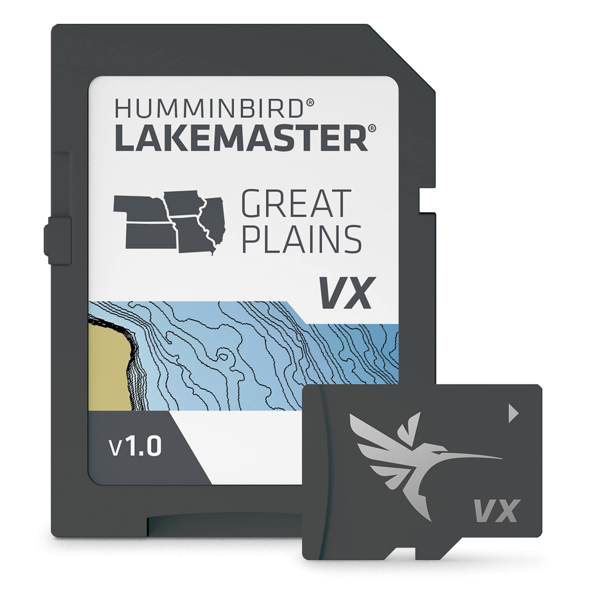 Humminbird LakeMaster Great Plains map card provides detailed coverage for better spots.