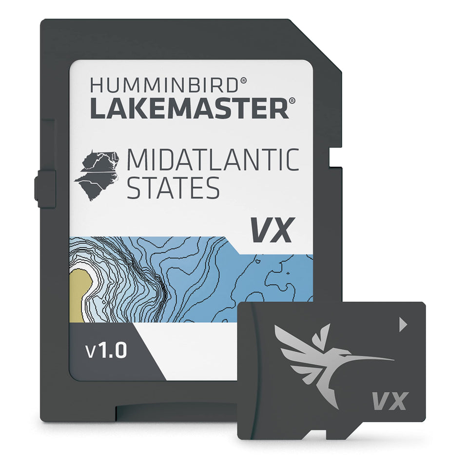 Humminbird LakeMaster Mid-Atlantic map SD Card for precise lake navigation and faster fishing prep.