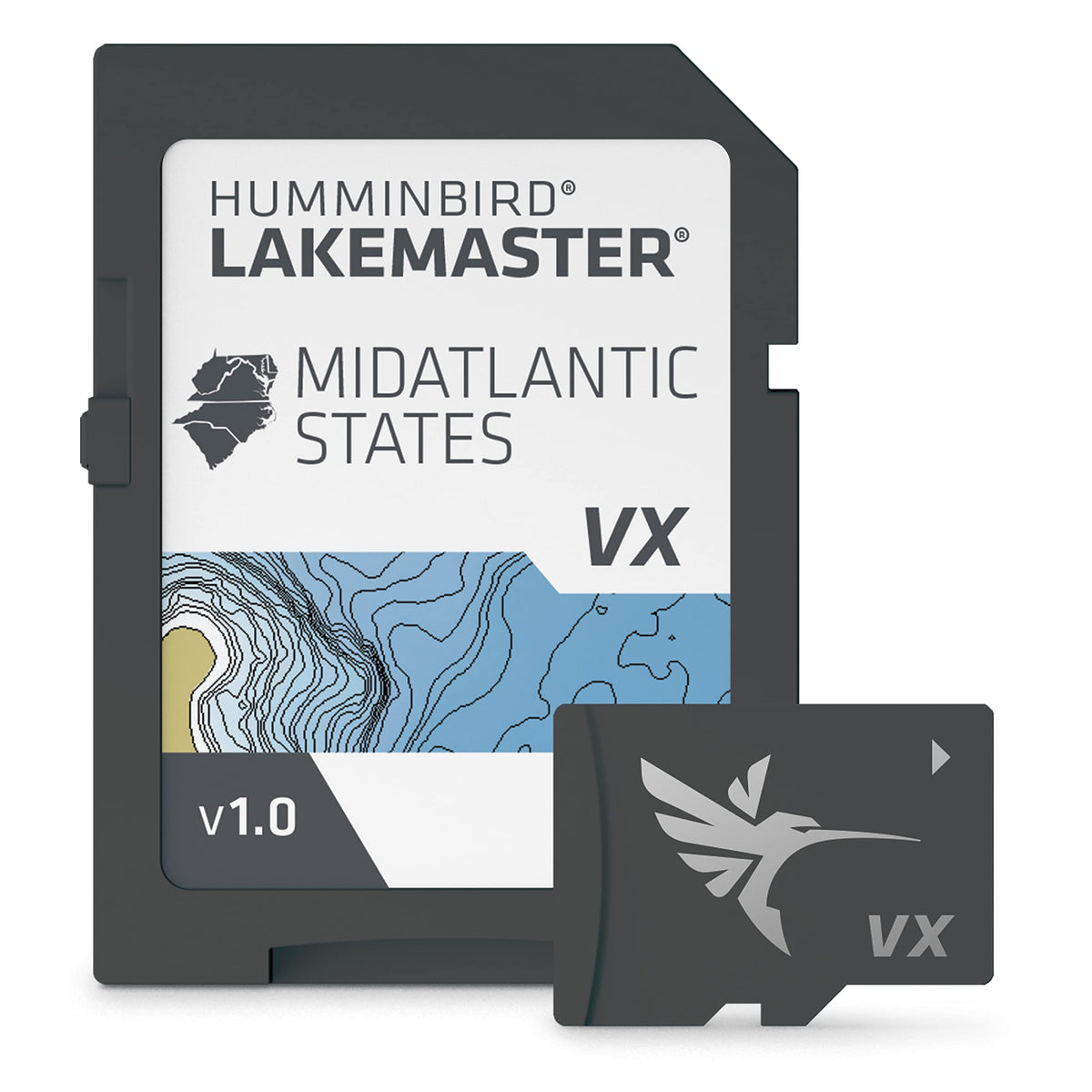 Humminbird LakeMaster Mid-Atlantic map SD Card for precise lake navigation and faster fishing prep.