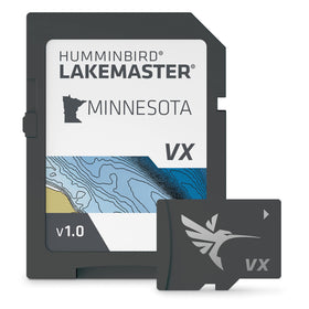 Humminbird LakeMaster Minnesota V1 map card with detailed lake contours for precise navigation.