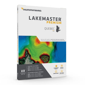 Humminbird LakeMaster Quebec map with aerial imagery enhances navigation and lake overview for planning trips.