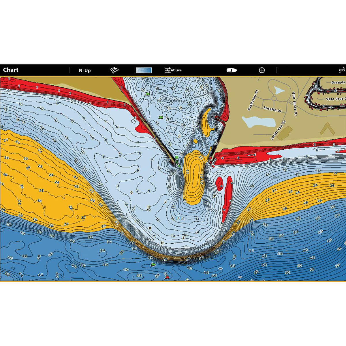 Humminbird LakeMaster Quebec map with VX technology offers customizable palettes for clear contrasts.