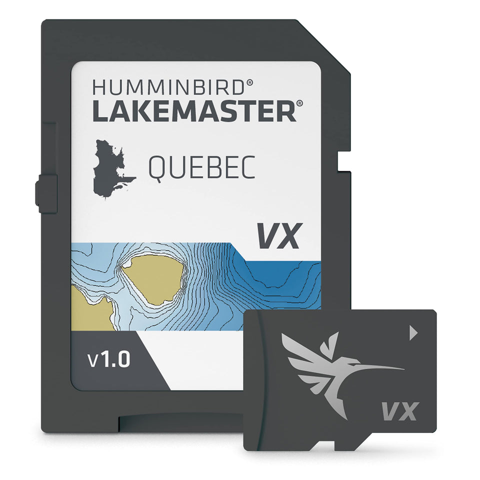 Humminbird LakeMaster Quebec V1 map view highlights detailed contours for precise navigation