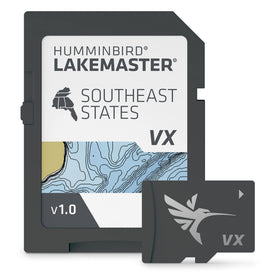 Humminbird LakeMaster Southeast States map on SD card guiding productive fishing spots.