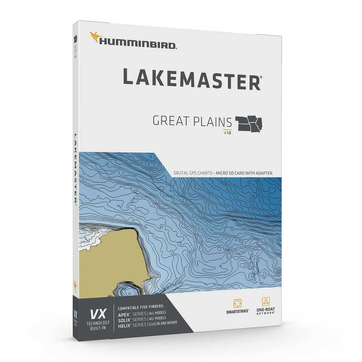 Humminbird LakeMaster VX technology map with customizable color palettes for clearer visualization.