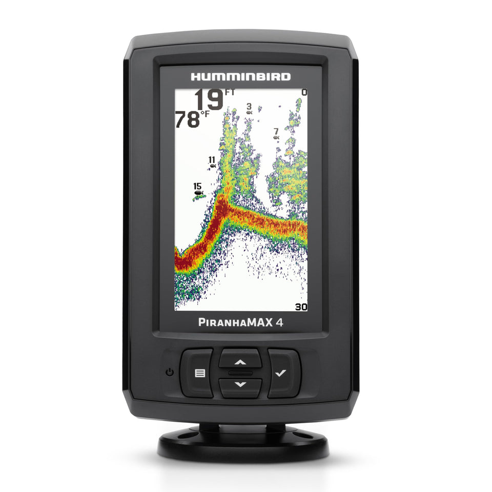 Humminbird PiranhaMAX 4 display with bright color LCD for easy underwater viewing.