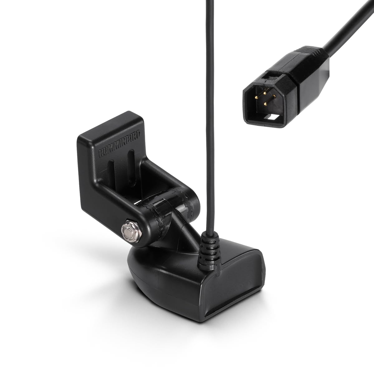 Humminbird XNT 9 28 T transom transducer for dual beam sonar and temperature readouts.