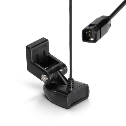 Humminbird XNT 9 28 T transom transducer for dual beam sonar and temperature readouts.