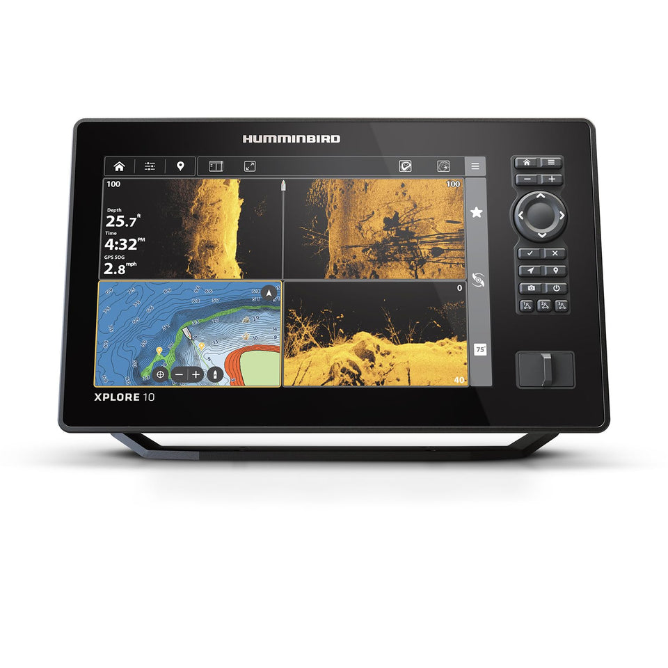 Humminbird XPLORE 10 front view with clear readings on the water.