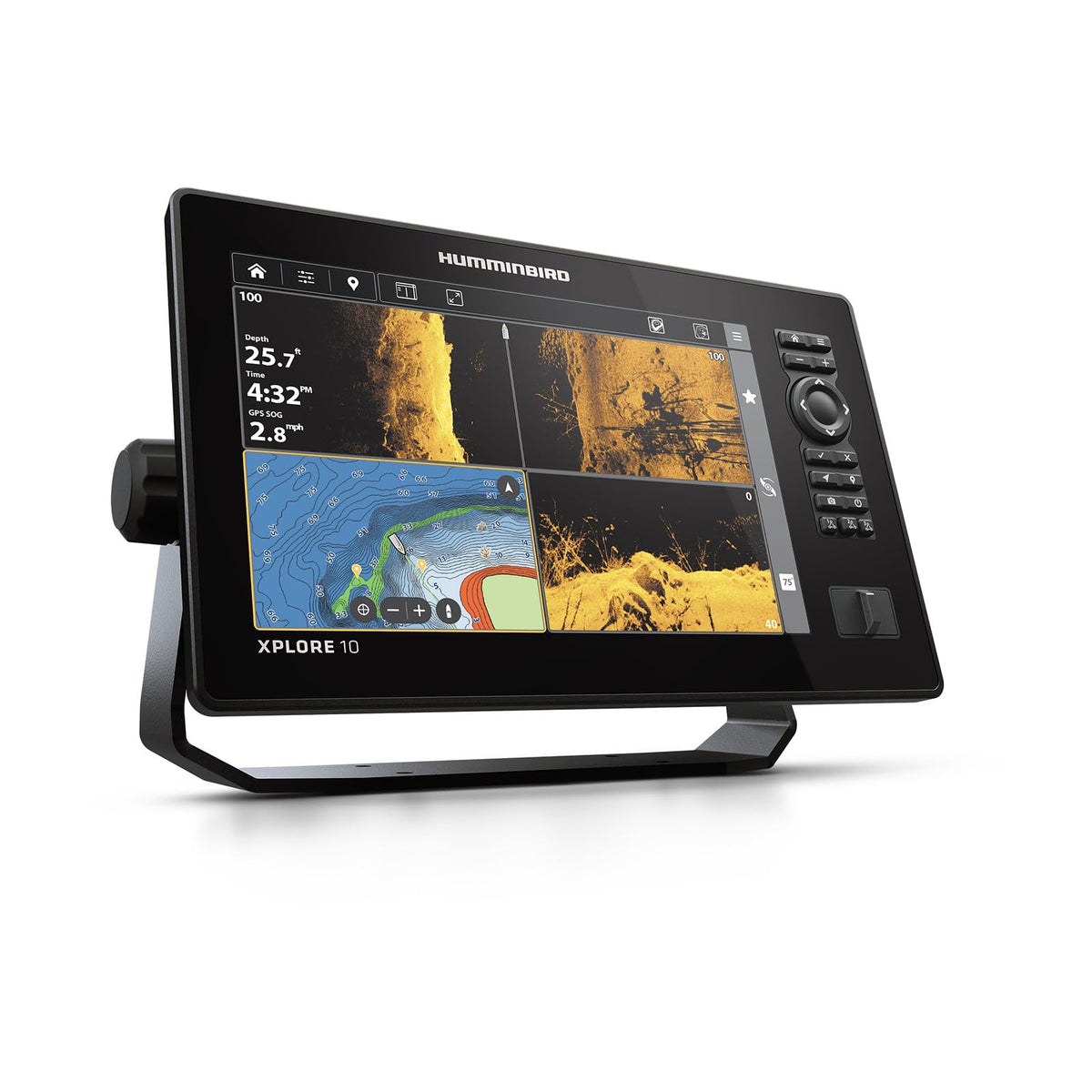 Humminbird XPLORE 10 mega imaging shows expansive detail along the water column.