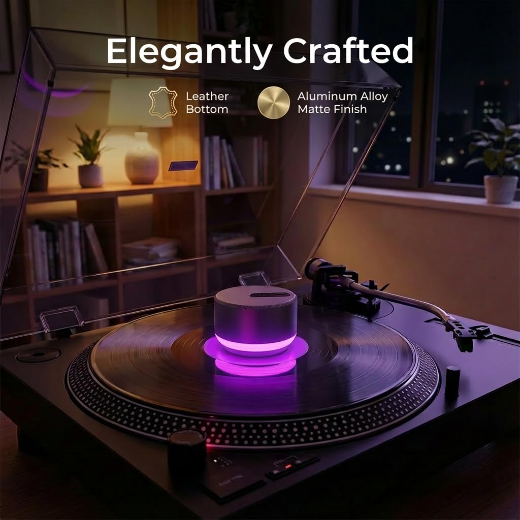 Charging base doubles as an ambient light display on a shelf.