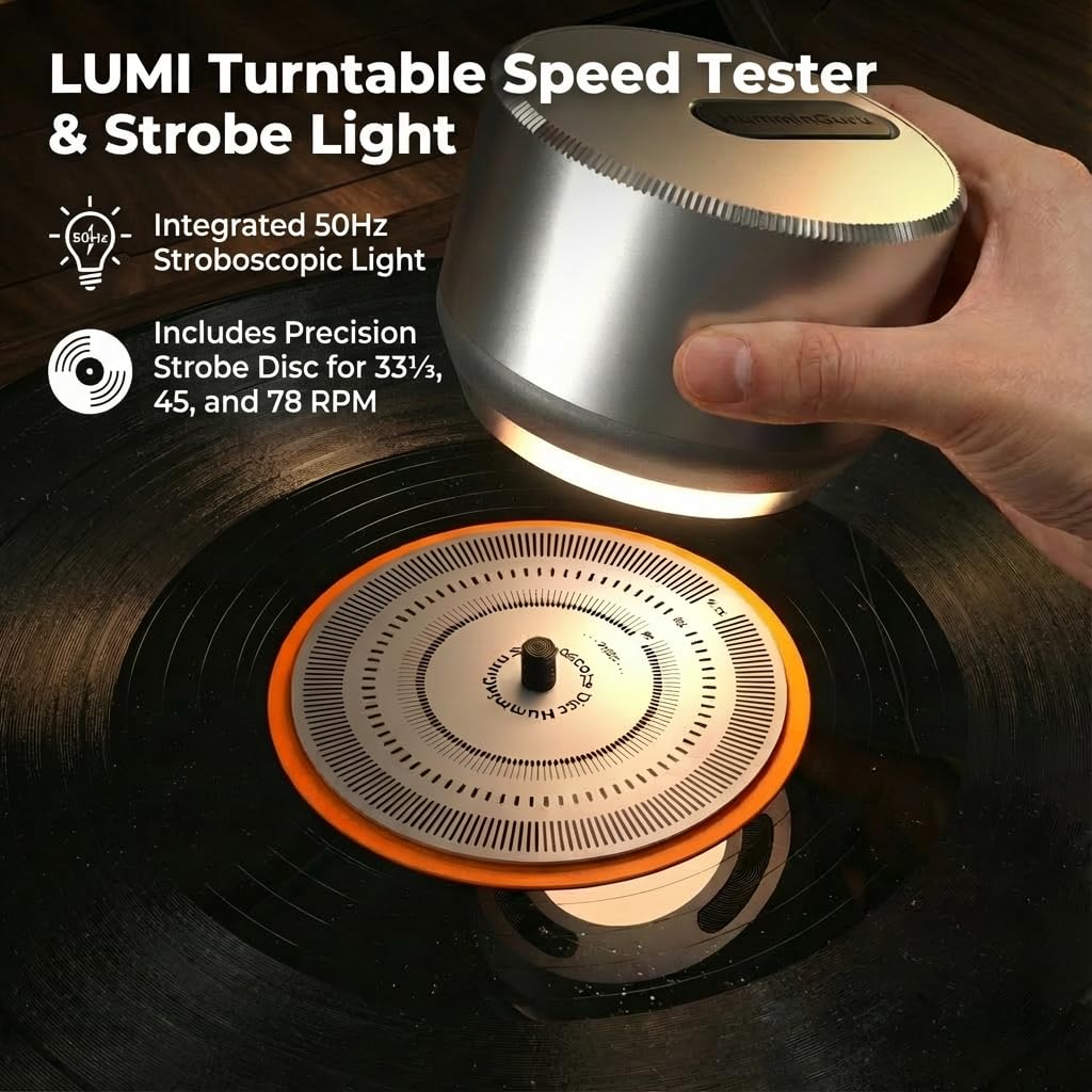 LUMI strobe disc verifies 33⅓, 45, and 78 RPM at a glance.