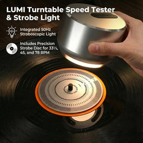 LUMI strobe disc verifies 33⅓, 45, and 78 RPM at a glance.