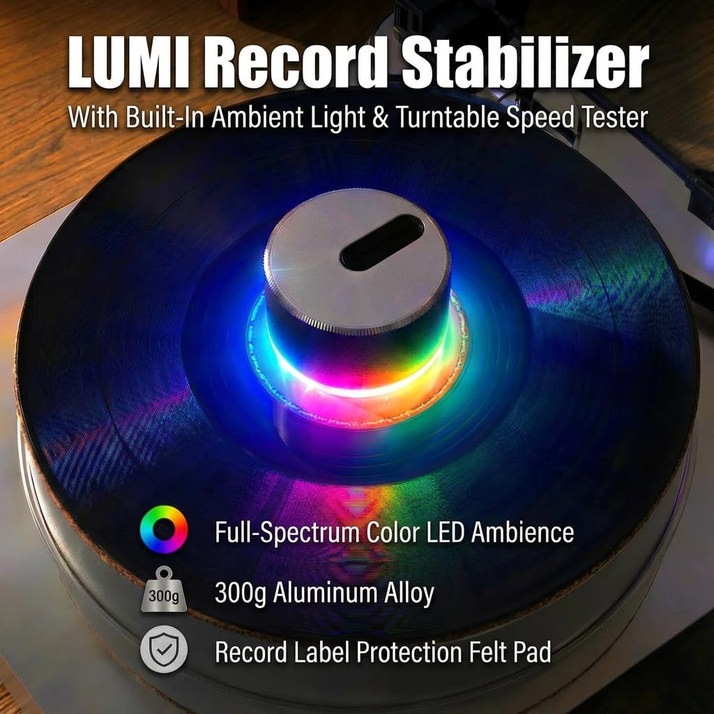 HumminGuru LUMI 300g weight close-up stabilizes warped records.