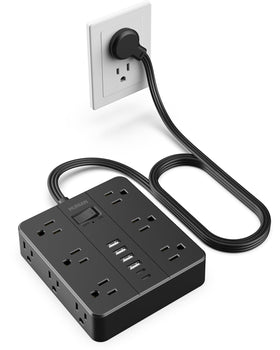 HUNIAN flat-plug power strip with 12 outlets for a clutter-free desk and easy reach