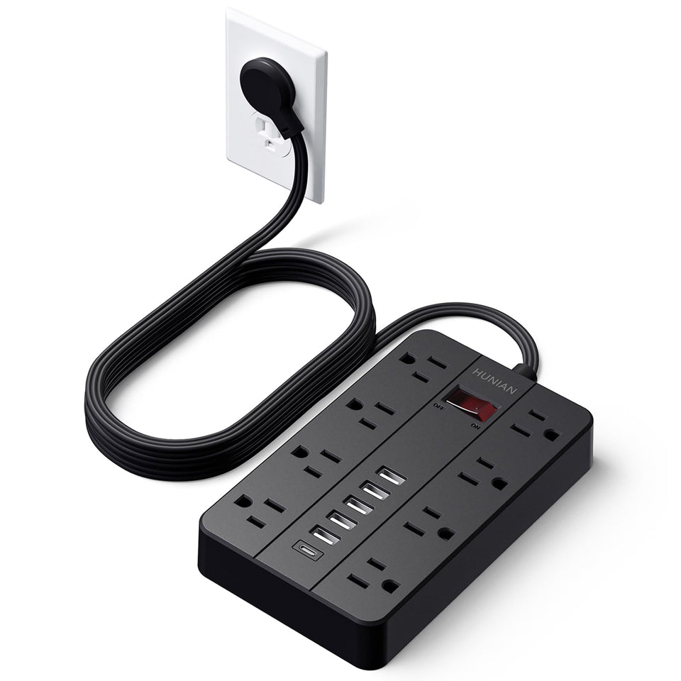 HUNIAN front view showing all outlets and USB ports for convenient charging