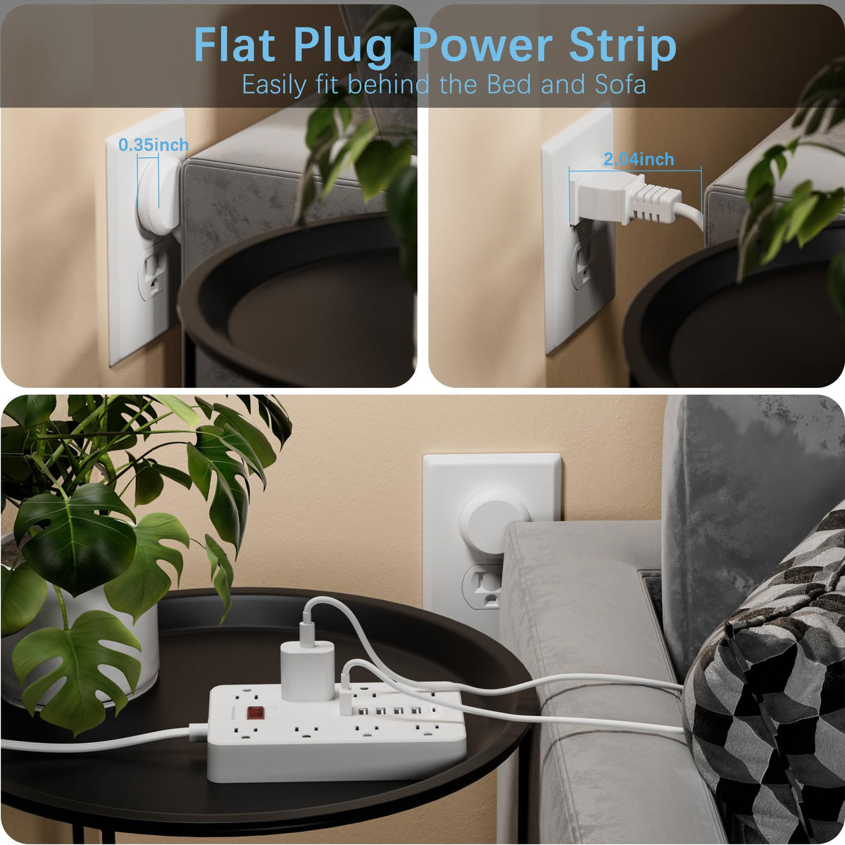 HUNIAN power strip keeps desk organized with eight outlets and six USB ports
