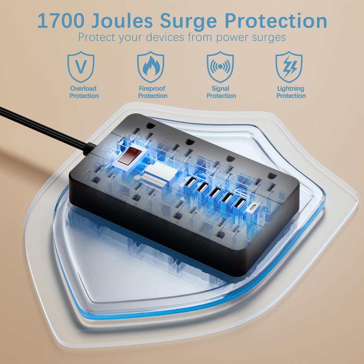 HUNIAN power strip rubber feet keep it steady on a desk