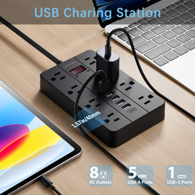 HUNIAN power strip with USB-C port for fast charging at the workspace